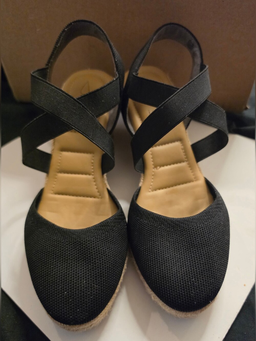 Joie Women’s Black Espadrille Wedge Sandals with Cross Straps